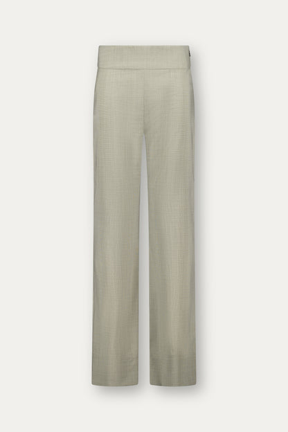 Straight-leg wool trousers in sage green with a small ankle slit