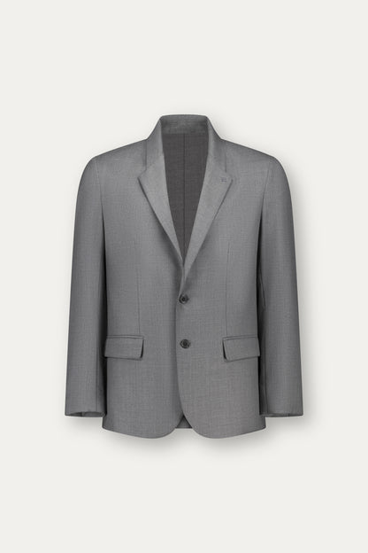 Blazer slim in lana grigio scuro con rever a lancia