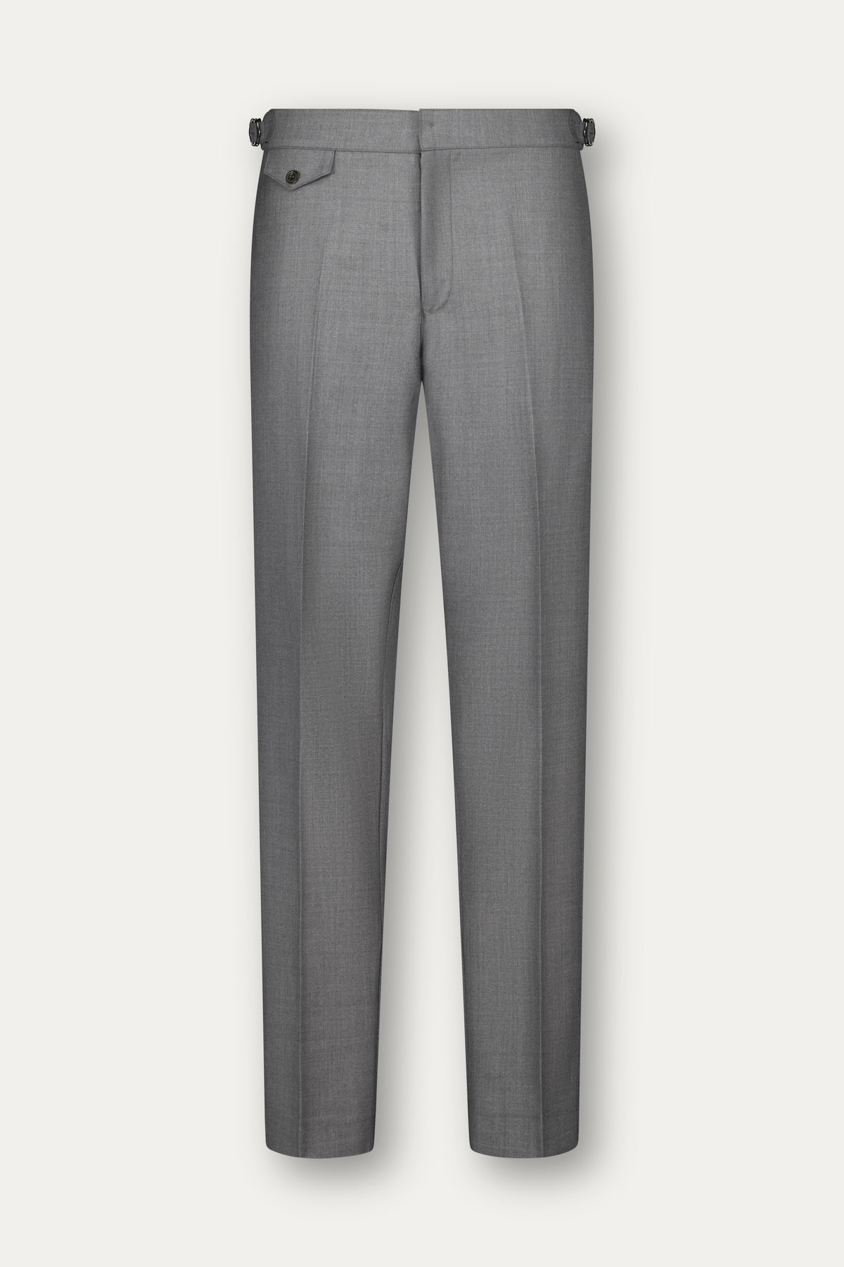 Pantalone in lana grigio scuro con regolatori in vita