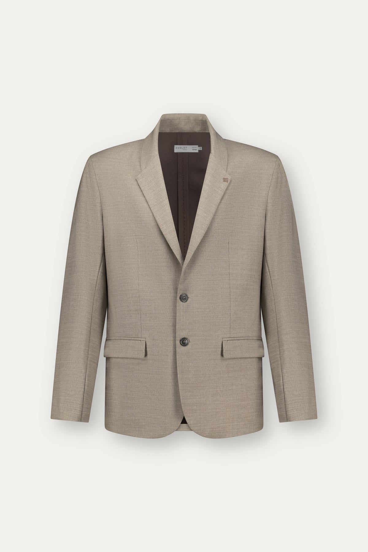 Blazer slim in lana marrone chiaro con rever a lancia