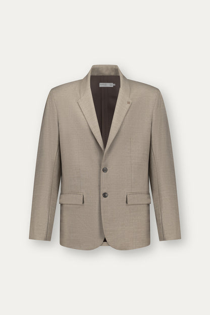 Blazer slim in lana marrone chiaro con rever a lancia