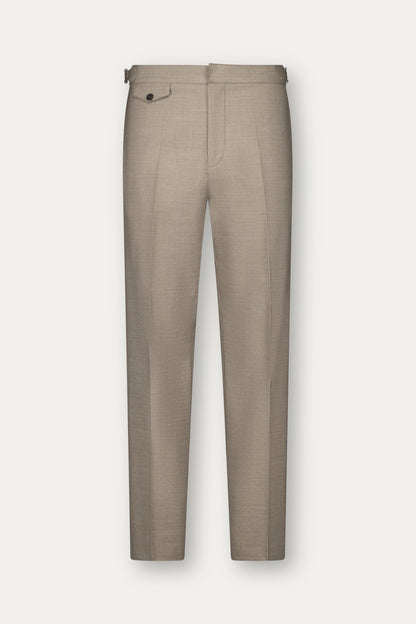 Pantalone in lana marrone chiaro con regolatori in vita