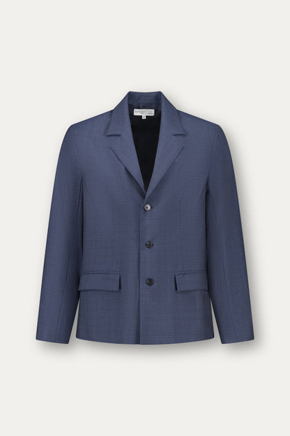 Regular-fit wool blazer in blue and black weave