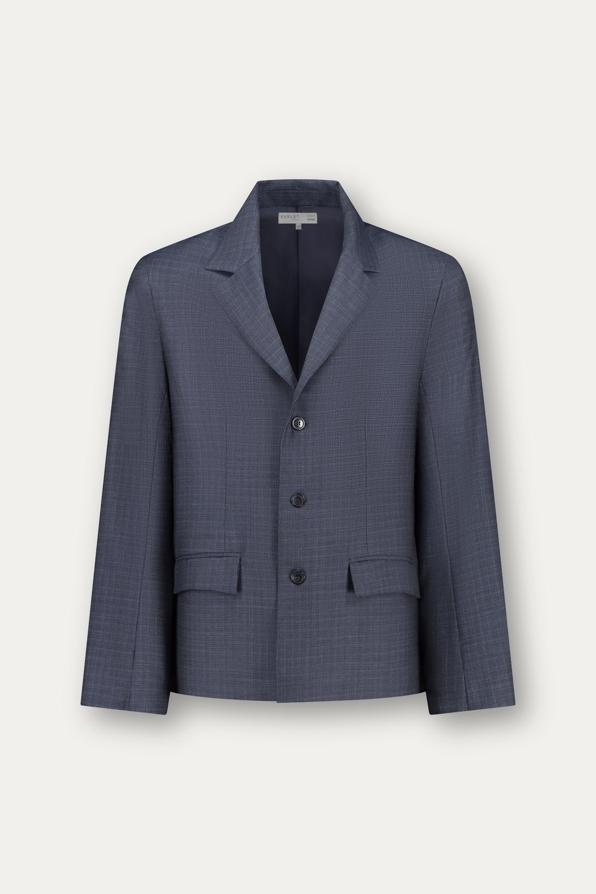 Blazer regular in lana trama blu e bianco