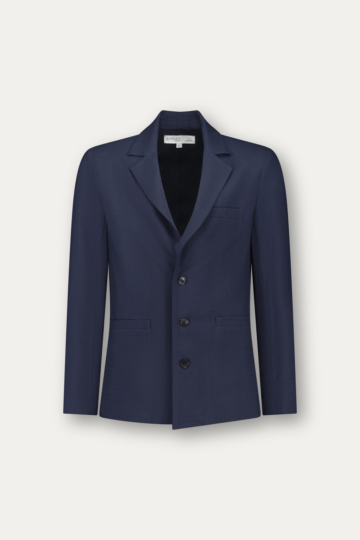 Blazer slim in lana trama blu su blu