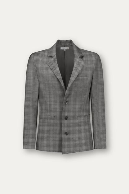 Slim-fit blazer in grey wool with a check pattern