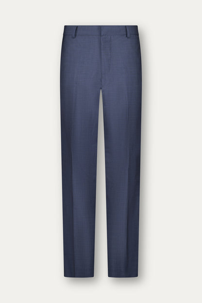 Straight-leg wool trousers with pressed crease in blue and black weave