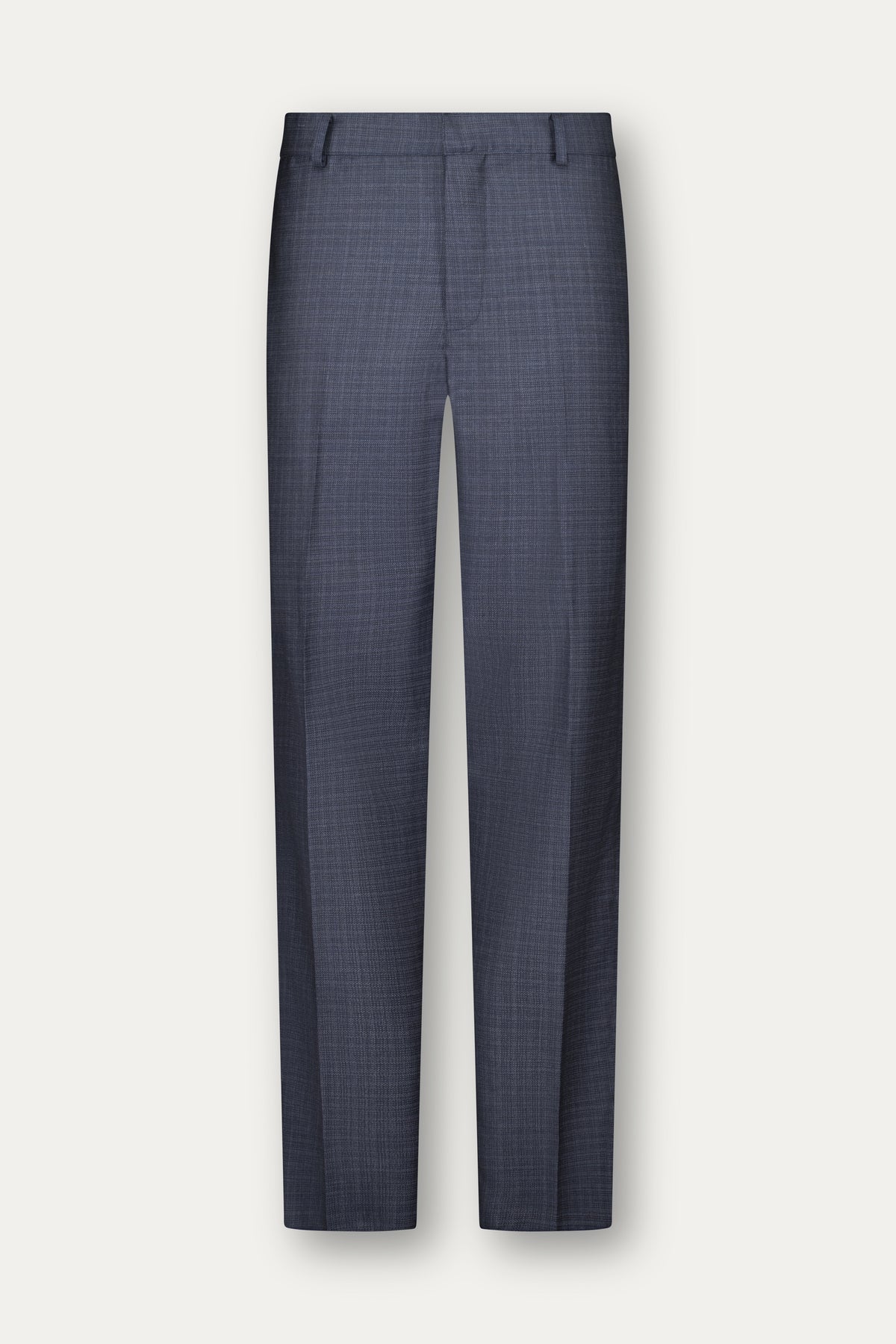 Pantalone dritto con piega stirata in lana trama blu e bianco