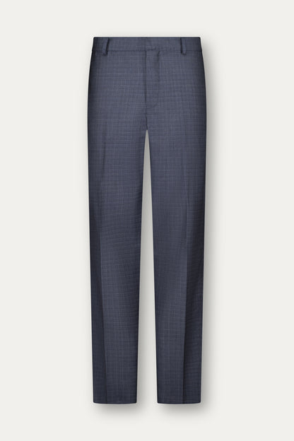 Pantalone dritto con piega stirata in lana trama blu e bianco