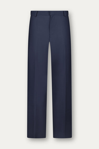 Pantalone morbido in lana trama blu su blu