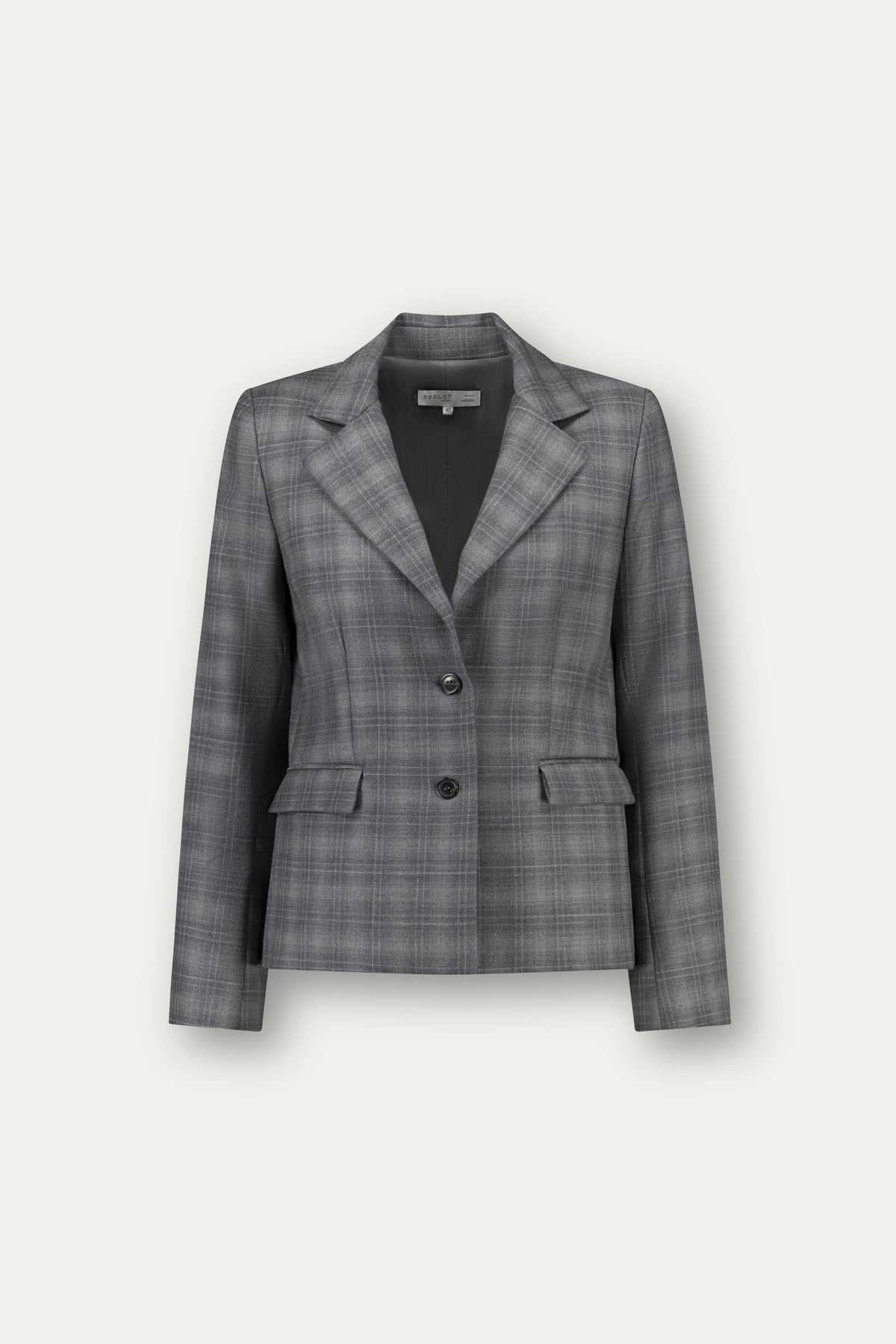 Regular-fit wool blazer with vented sleeves in grey check pattern