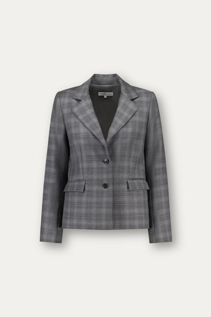 Regular-fit wool blazer with vented sleeves in grey check pattern