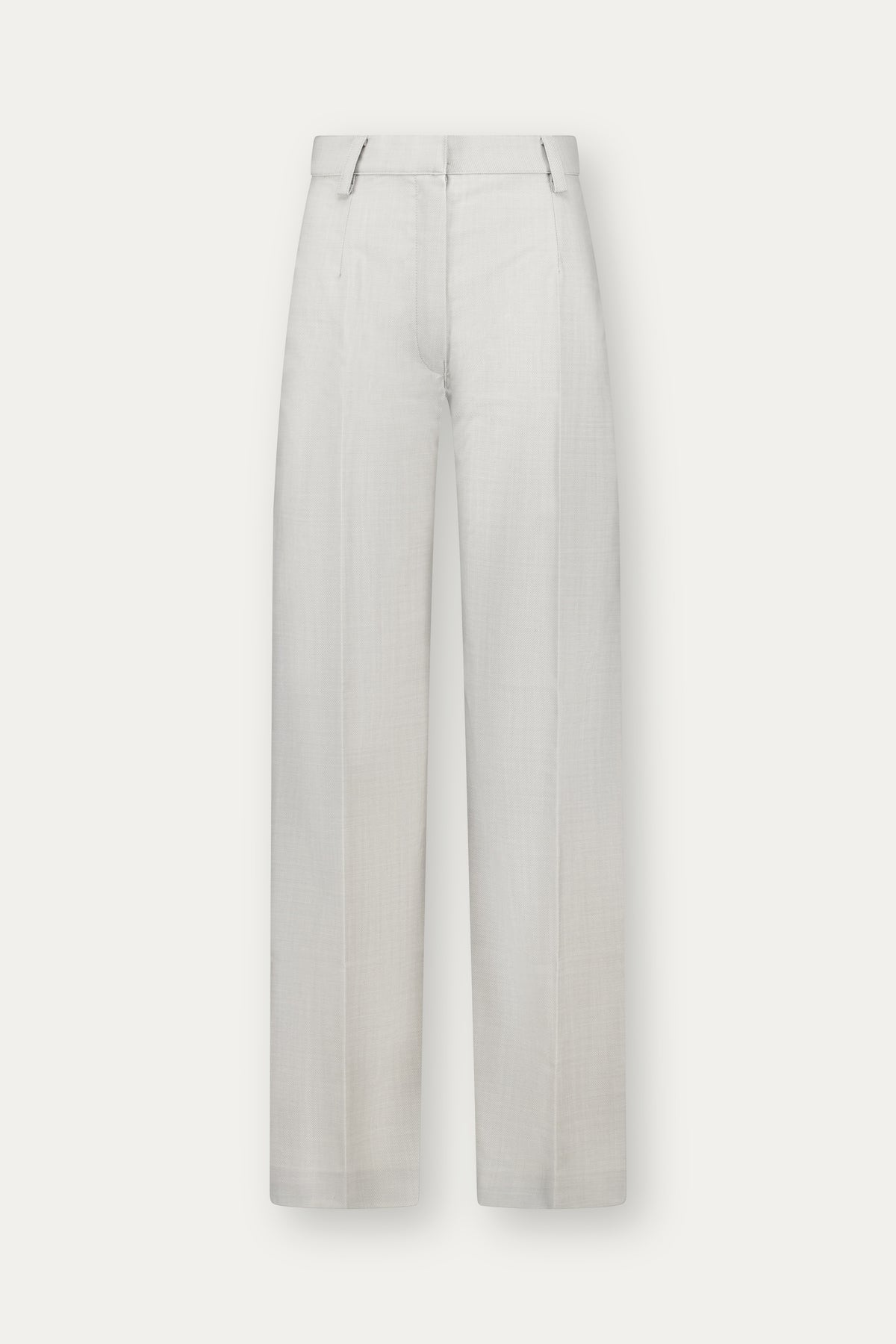 Straight-leg wool trousers with pressed crease in light grey