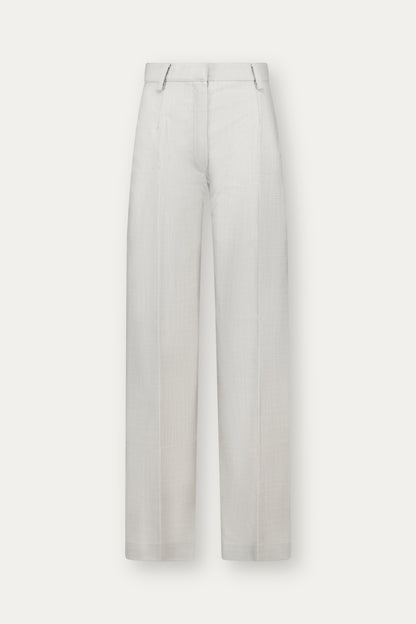 Straight-leg wool trousers with pressed crease in light grey