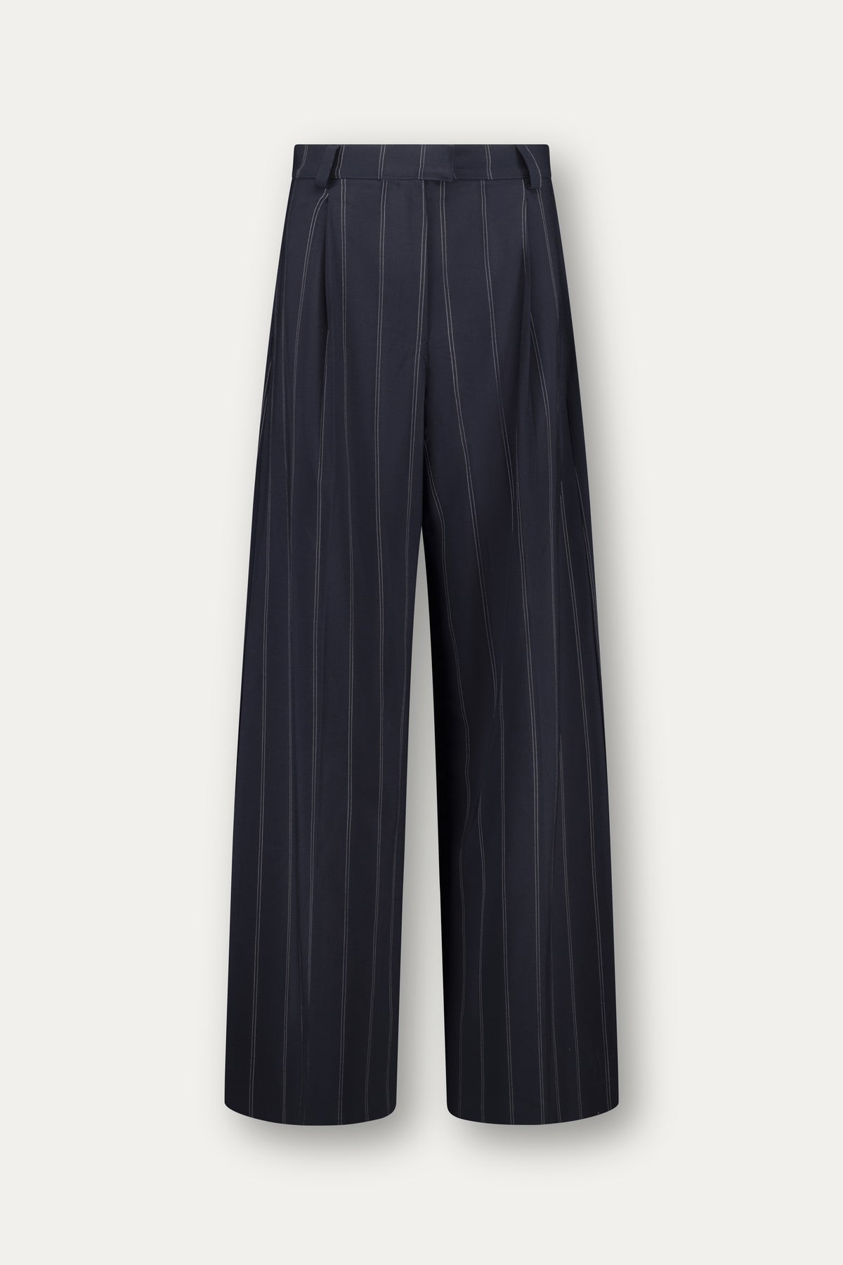 Wide-leg wool trousers in blue pinstripe