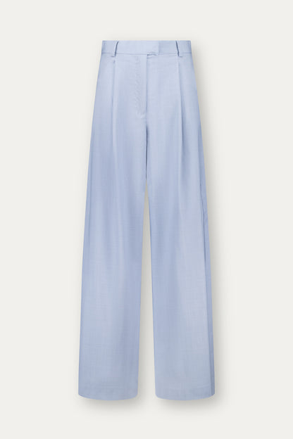 Wide-leg wool trousers in cerulean blue