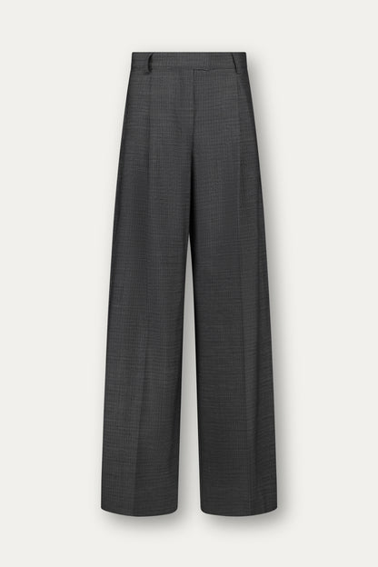 Wide-leg wool trousers in black-and-white weave