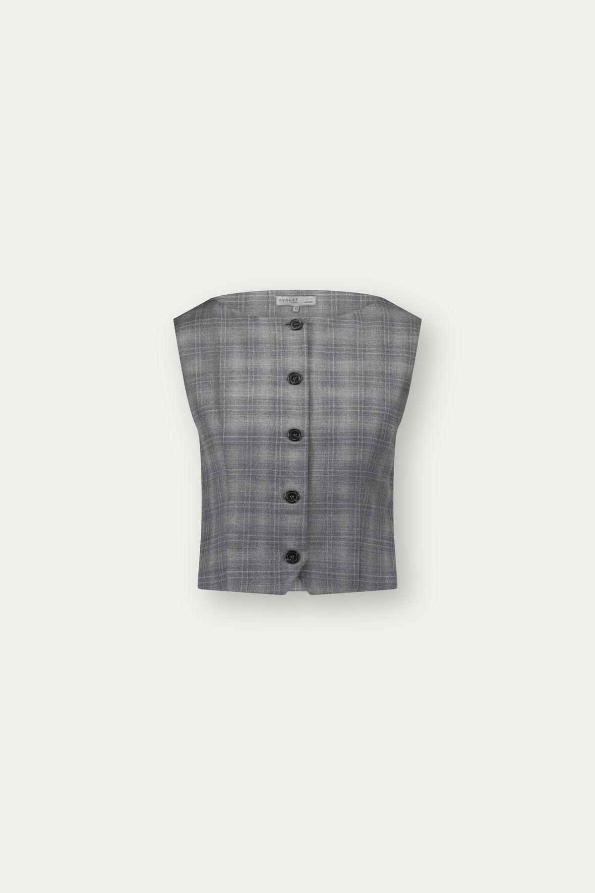 Boat-neck wool vest in grey with a check pattern