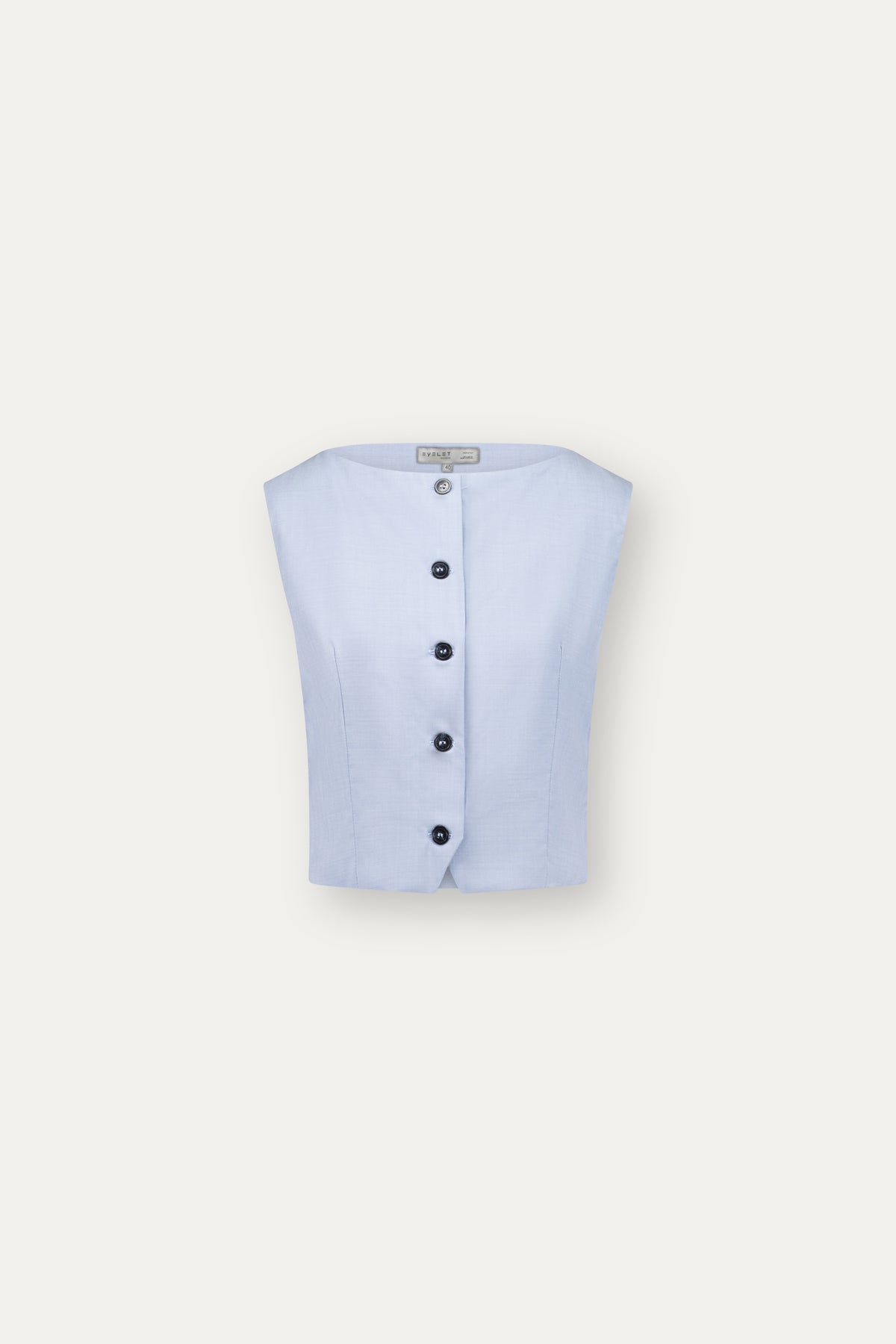 Boat-neck wool vest in cerulean blue