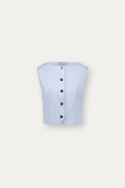 Boat-neck wool vest in cerulean blue