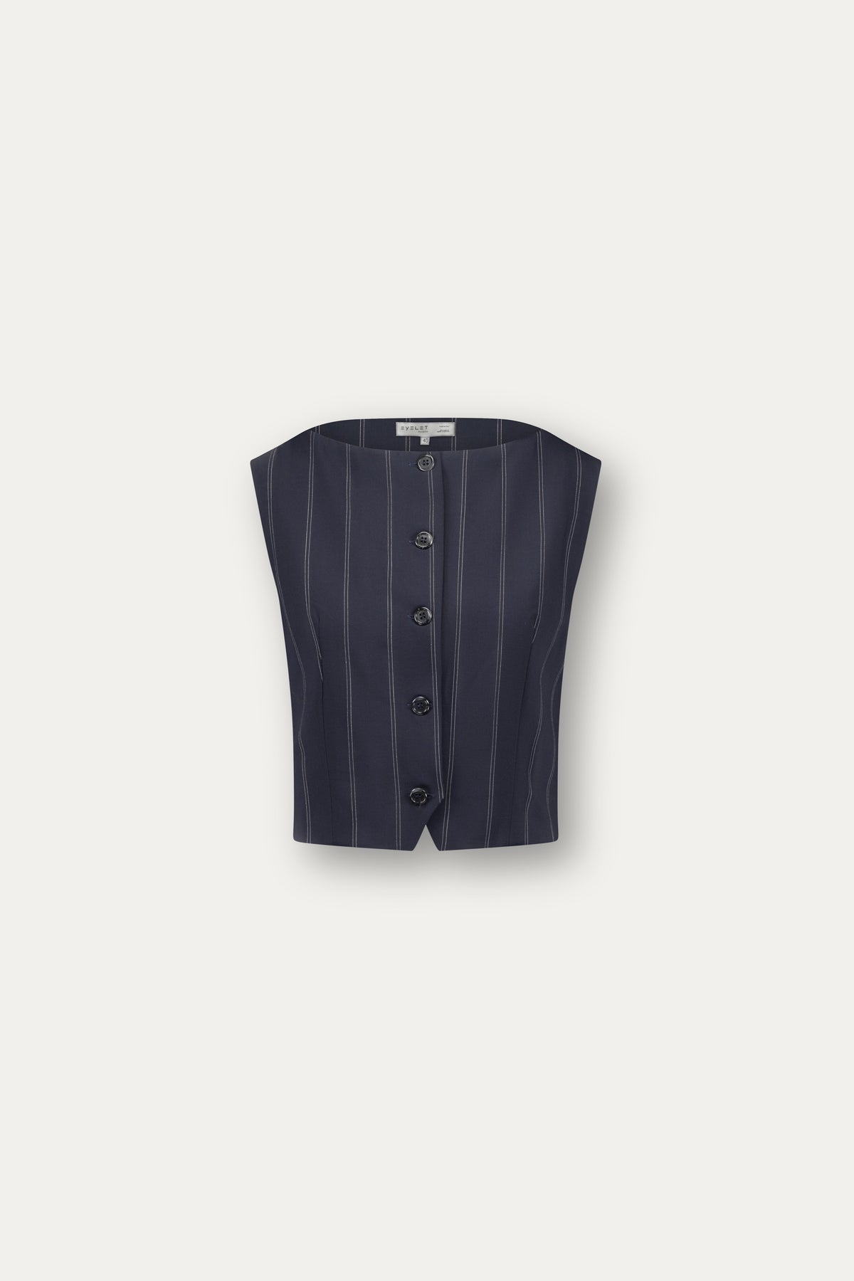 Boat-neck wool vest in blue pinstripe