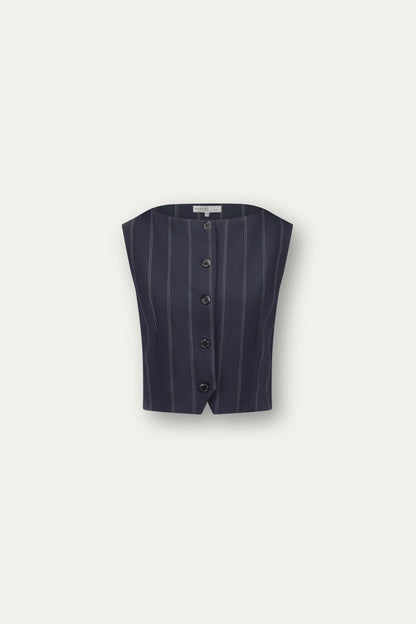 Boat-neck wool vest in blue pinstripe