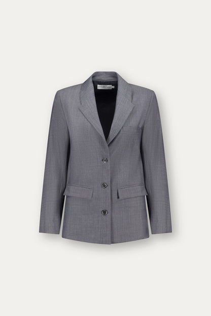 Blazer sartoriale monopetto in lana grigio effetto jeans