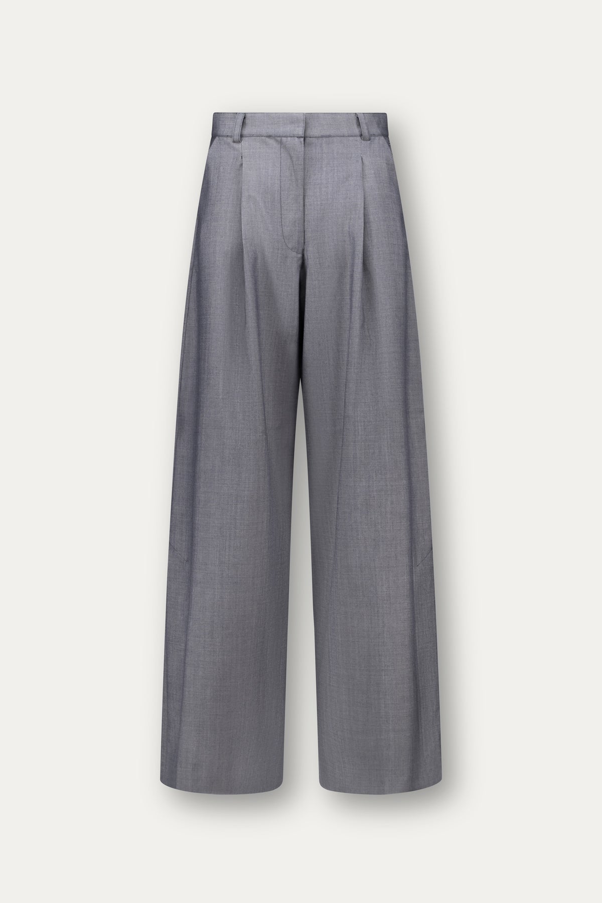 Pantalone sartoriale wide leg in lana grigia effetto jeans con spacco laterale