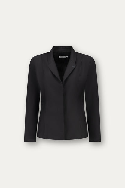 Blazer in fresco lana nero con piping tono su tono