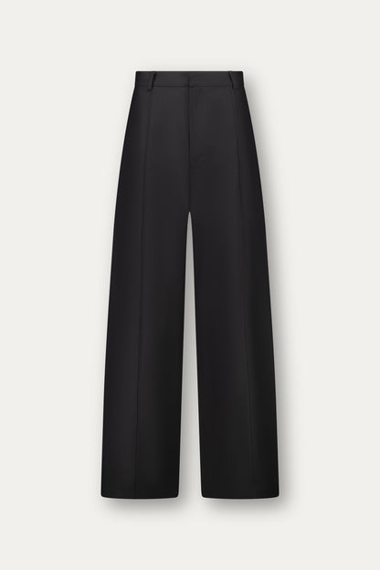 Pantalone sartoriale dritto in fresco lana nero con piping tono su tono