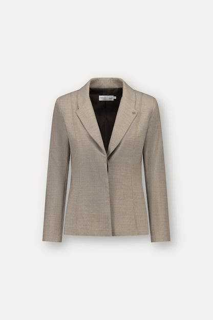 Blazer in fresco lana marrone chiaro con piping tono su tono