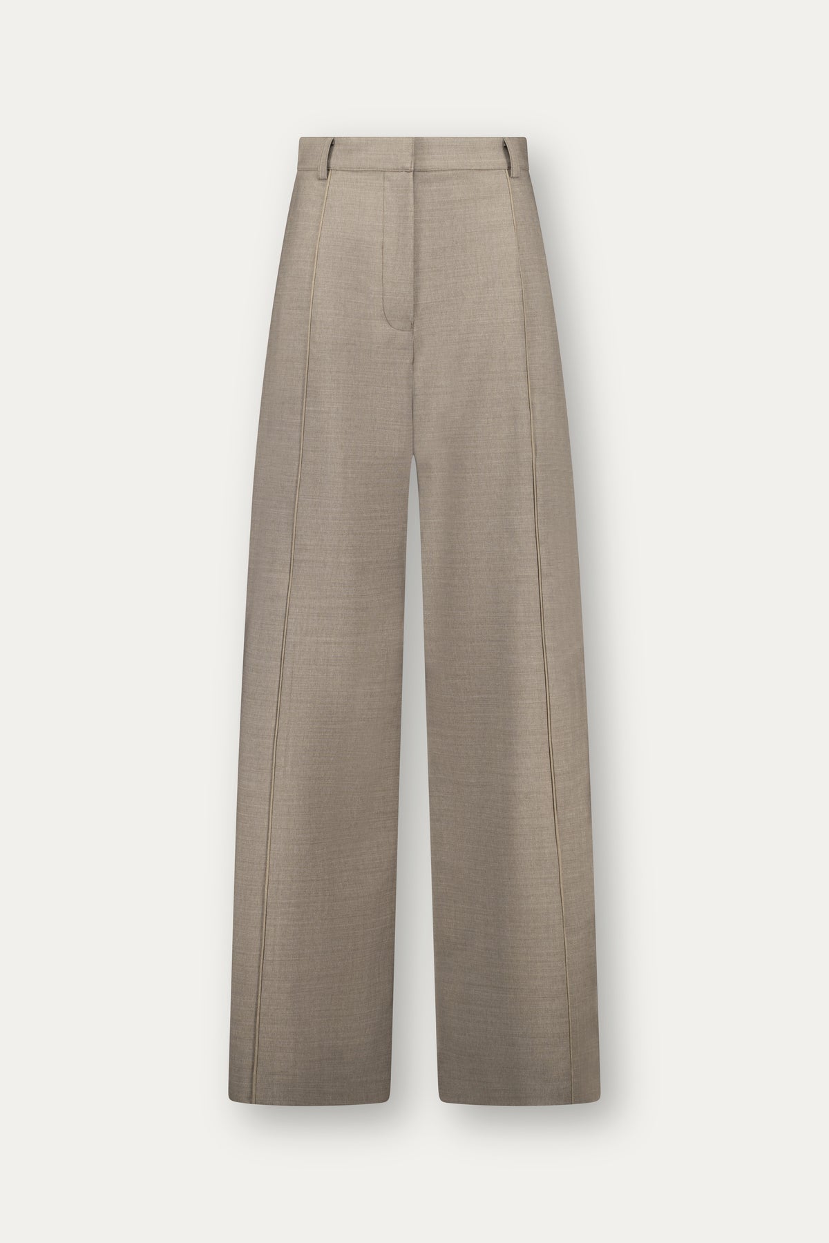 Pantalone sartoriale dritto in fresco lana marrone chiaro con piping tono su tono