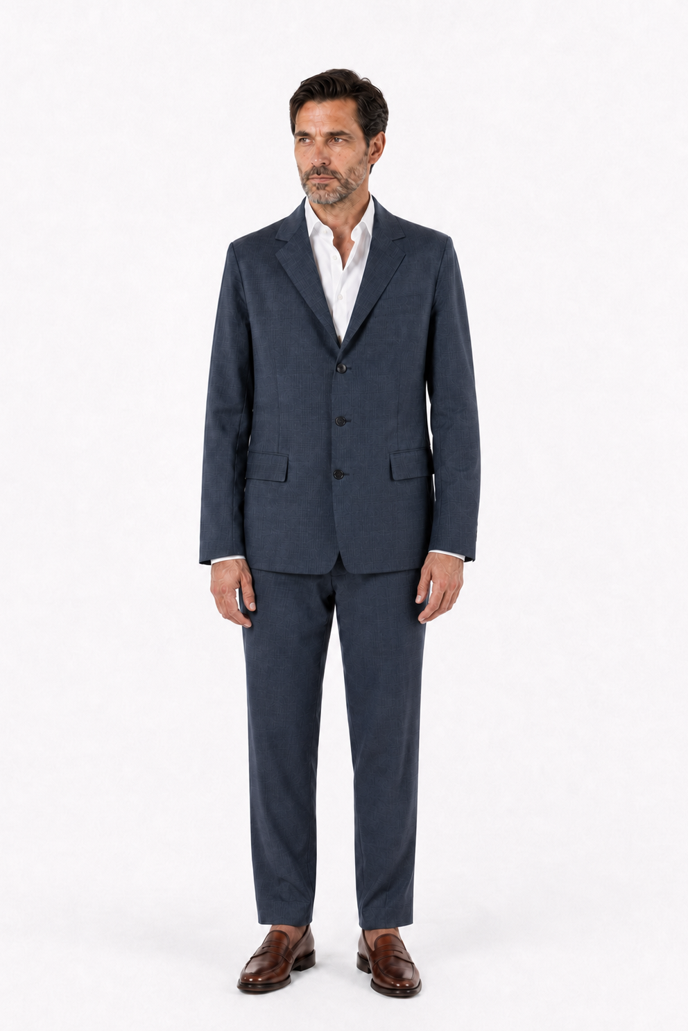 Blazer regular in lana trama blu e nero