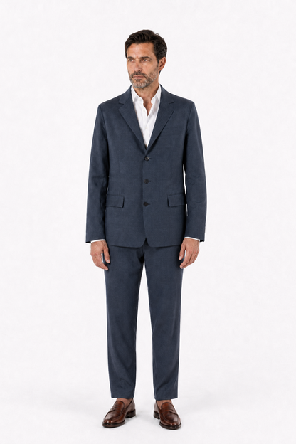Blazer regular in lana trama blu e nero