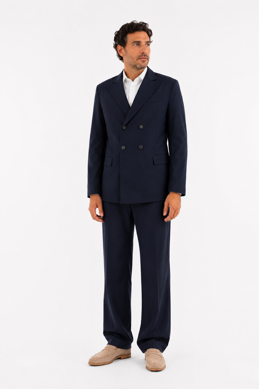 Pantalone dritto in lana blu navy