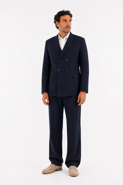 Pantalone dritto in lana blu navy