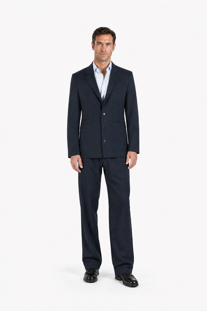 Pantalone morbido in lana trama blu su blu