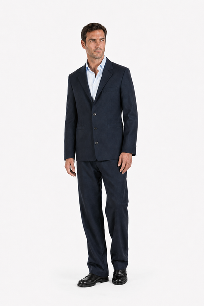 Blazer slim in lana trama blu su blu