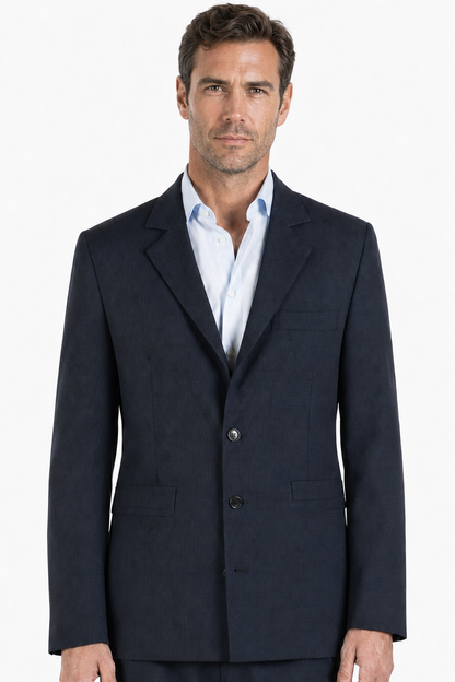 Blazer slim in lana trama blu su blu