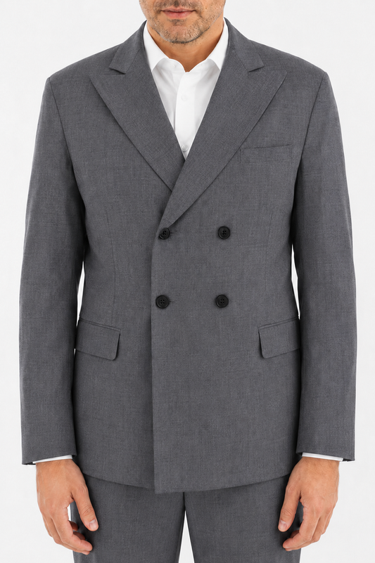 Double-breasted wool blazer in grey