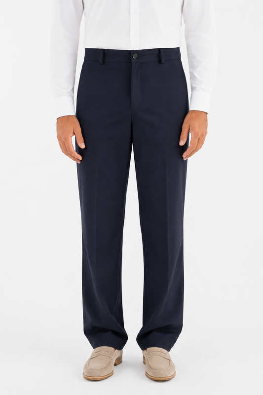 Pantalone dritto in lana blu navy
