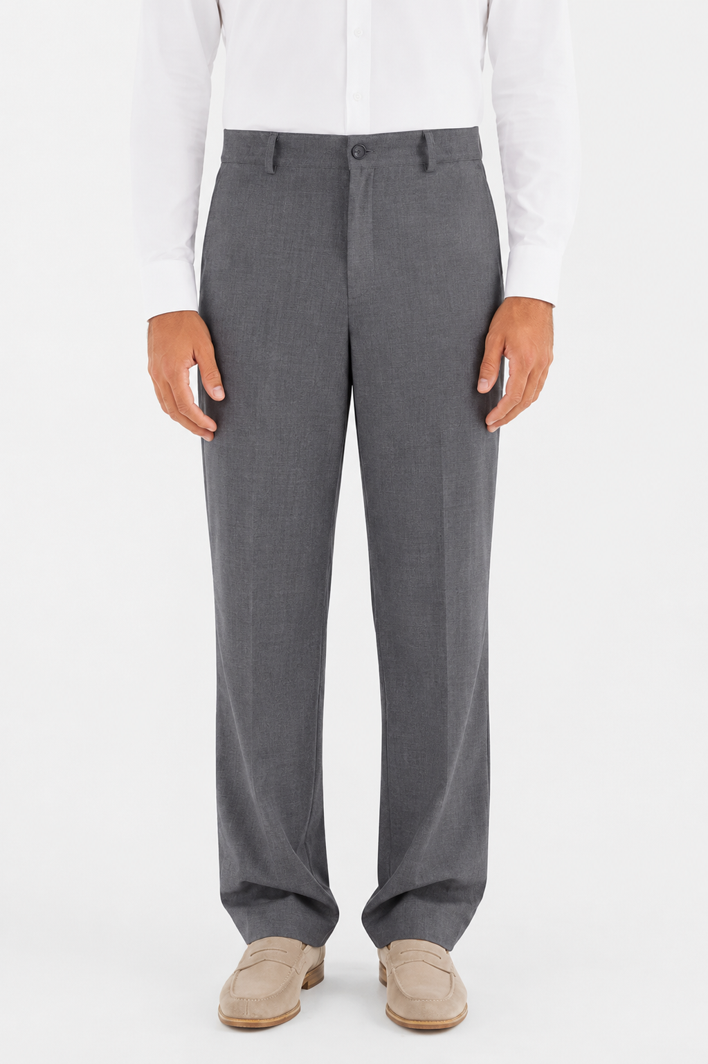 Pantalone dritto in lana grigio