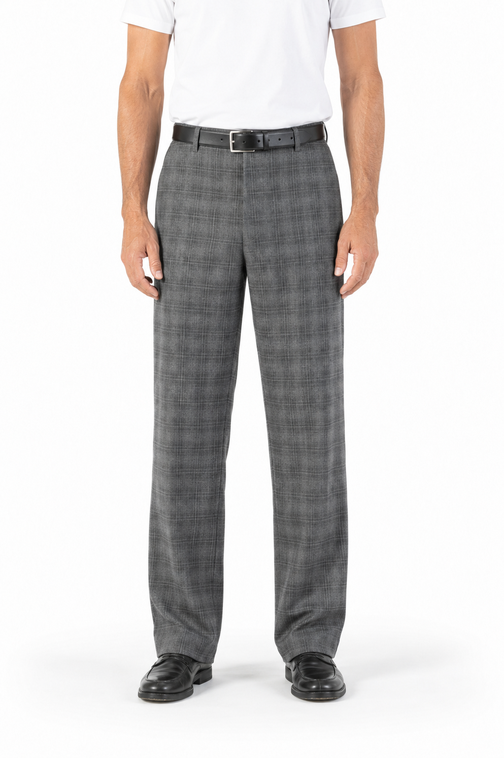 Relaxed-fit wool trousers in grey with a check pattern