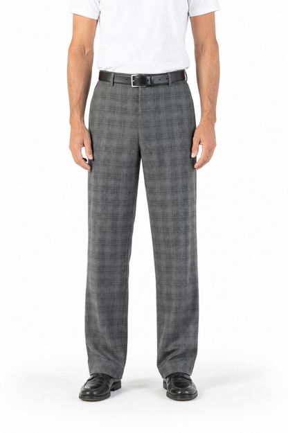 Relaxed-fit wool trousers in grey with a check pattern