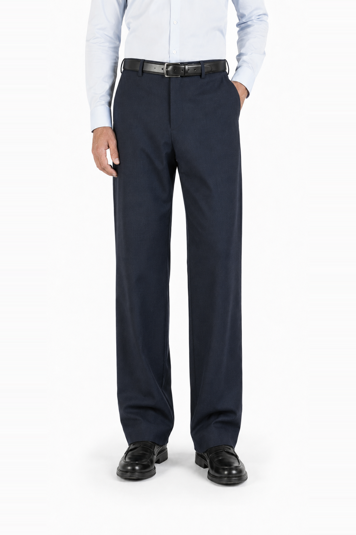 Pantalone morbido in lana trama blu su blu