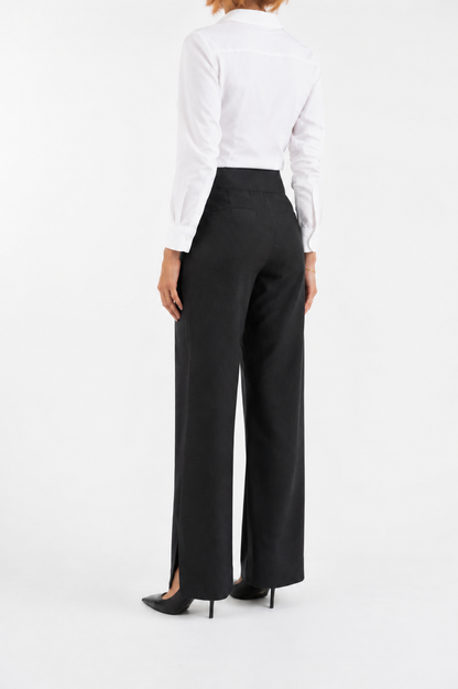 Straight-leg wool trousers in grey with a small ankle slit