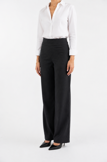 Straight-leg wool trousers in grey with a small ankle slit