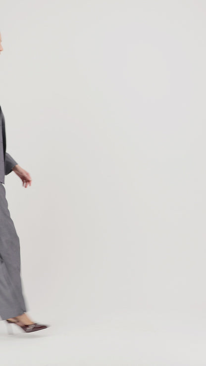 Completo boxy in lana grigio effetto jeans