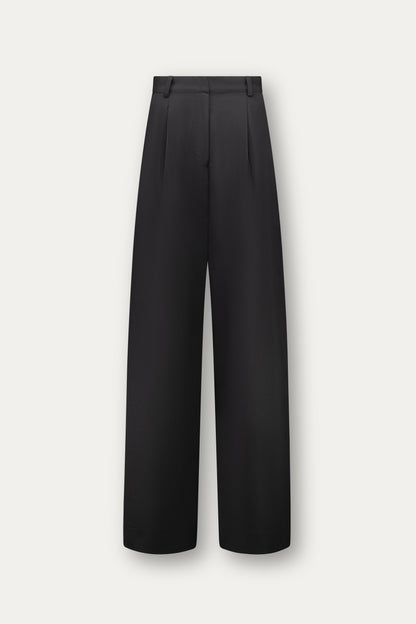 Pantalone sartoriale wide leg in lana nero con spacco laterale