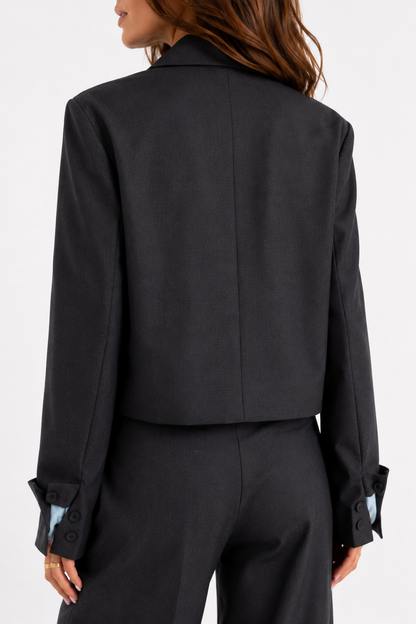 Cropped unstructured wool blazer in grey